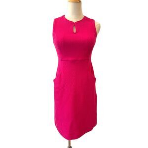 Lands' End Pink Textured Sheath Dress Sleeveless 0P Pockets Knee Length